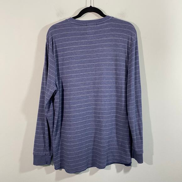 Marine Layer Men Blue Striped Double Knit Long Sleeve Henley Size L - Picture 2 of 8